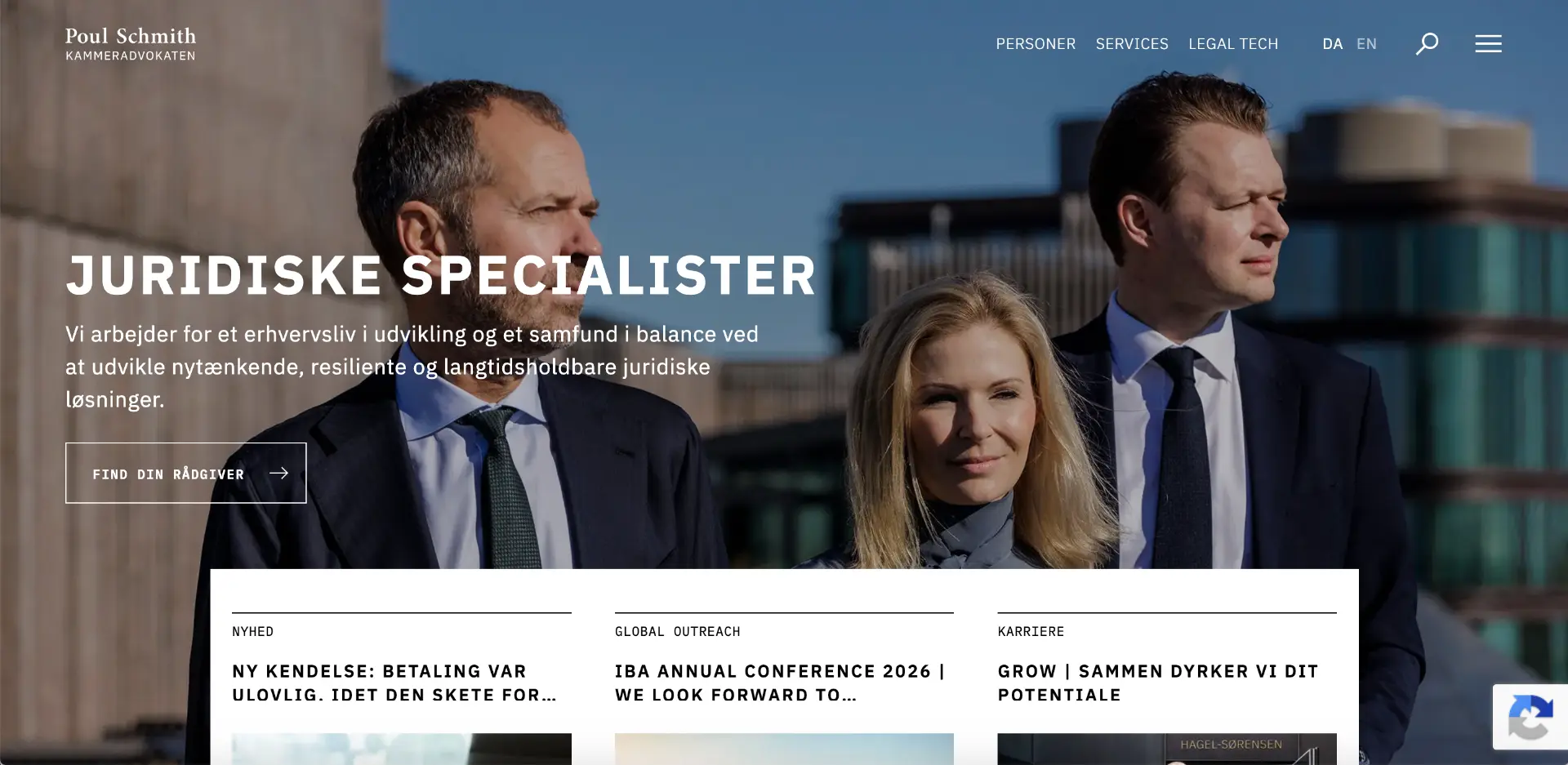 Forsiden af Poul Schmith Kammeradvokatens website