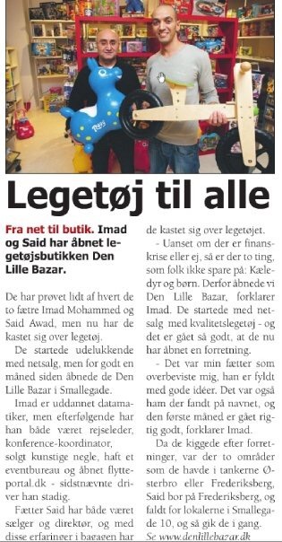 Artiklen Legetøj til alle om åbningen af DEN LILLE BAZARs fysiske butik